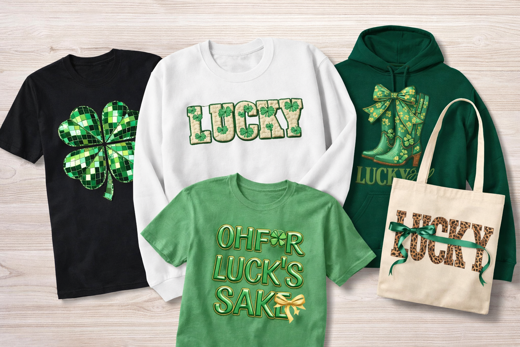 🍀 St. Patrick’s Day DTF Transfer Bundle #1 – Set of 5 (10” Insta-Peel)